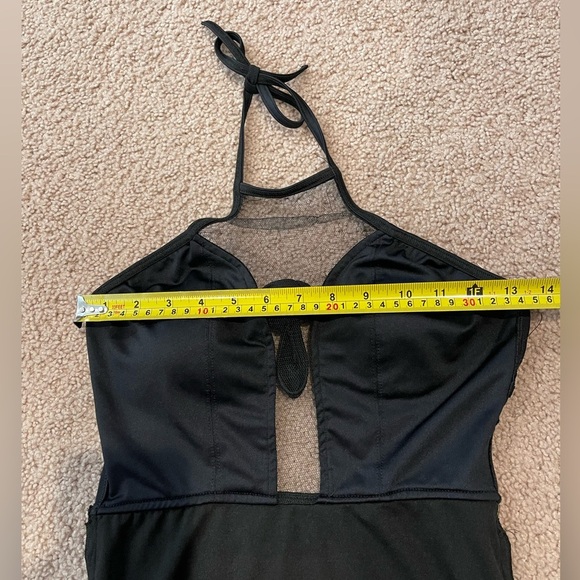 No Brand 1piece Mesh-Accent Halter Black Swimsuit - Picture 4 of 6